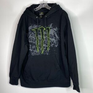 Vintage Monster Energy Racing Black Hooded Sweatshirt Y2K